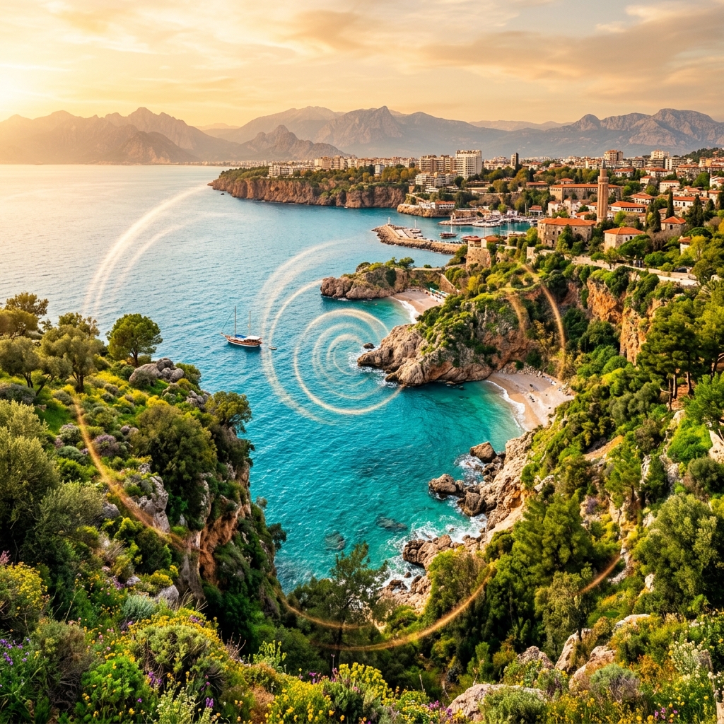 Mediterranean coastline of Antalya, Türkiye – turquoise waters and lush green landscape